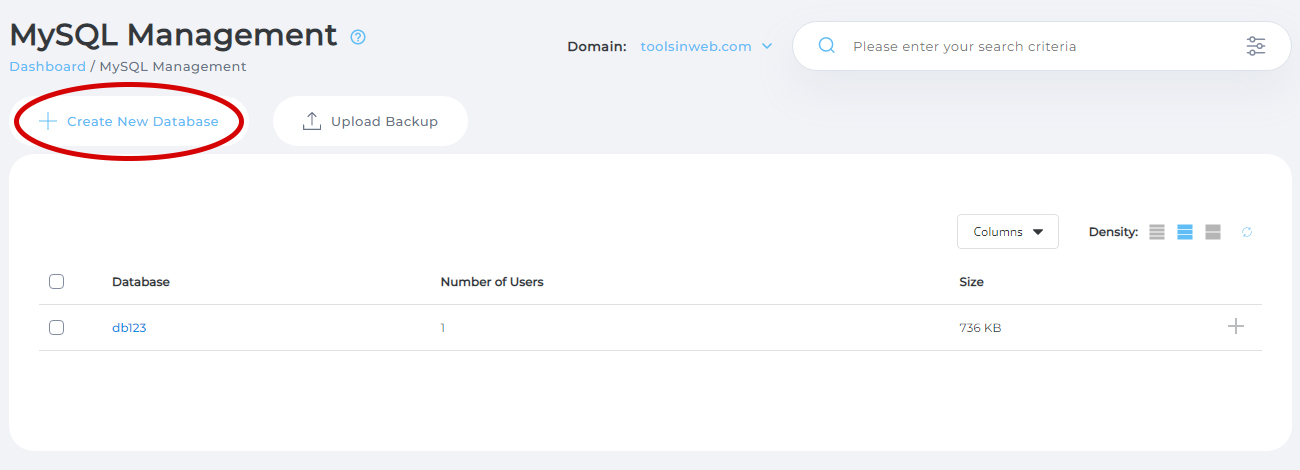 Create New Database In Directadmin