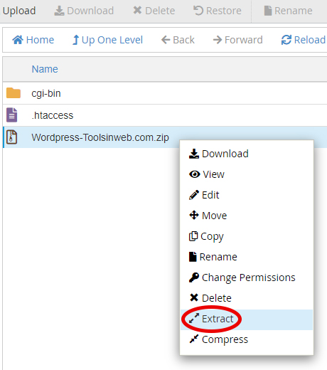 Right-Click On The Zip File And Select Extract In Cpanel