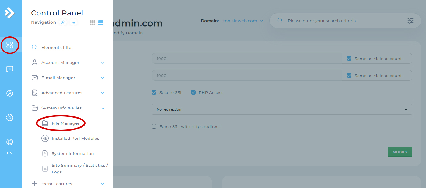 File Manager In Directadmin